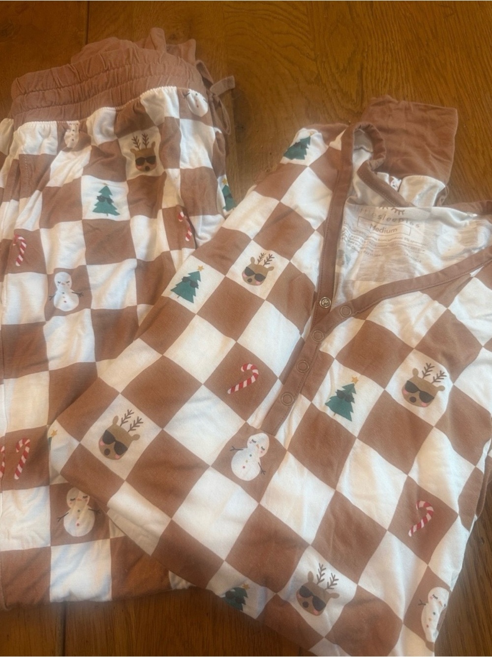 Little Sleepies Brown & White Holiday Check Pajama Set